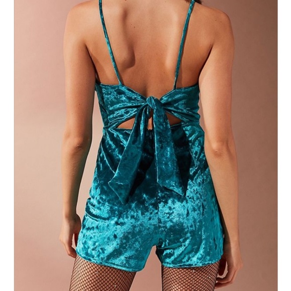 Teal Crushed Velvet Dress Romper - Picture 4 of 8